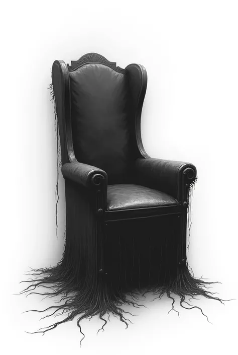 Chair drawing in creepy art, black and white, sticker with white background