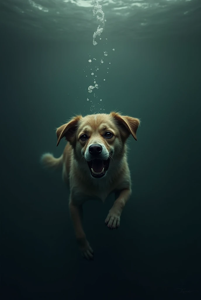 Un petit chien au fonD de l’EAU  QUI SE NOIE ET QUI CRIT