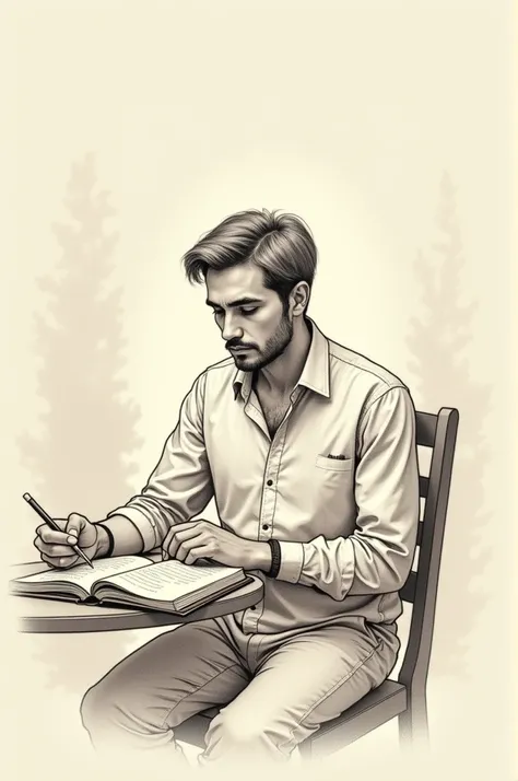 Make a visual sketch of a guy who is a poet, simple looking 