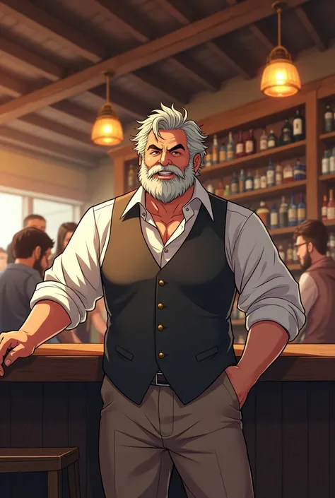 Create a new man tavern owner create the image in anime style 