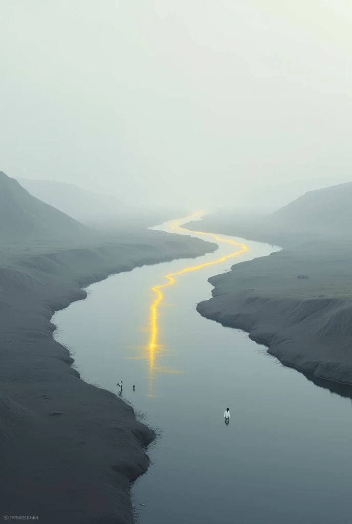 I want a grey river with a yellow line that gets lost in the current