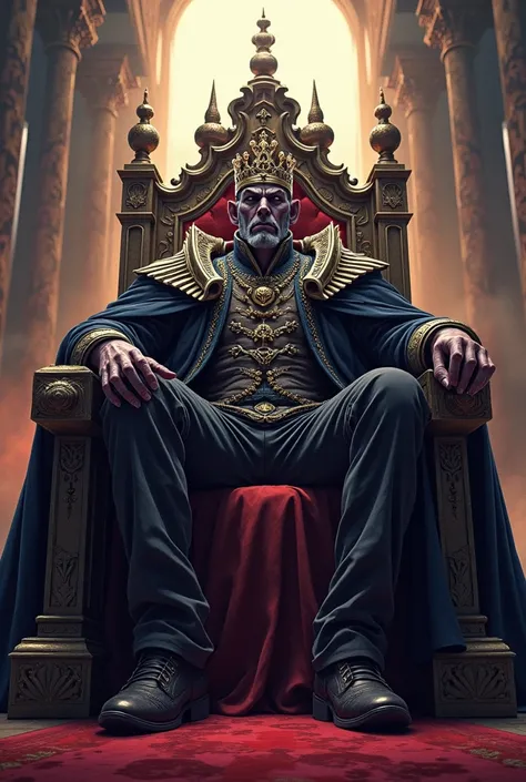 An evil king sitting on his throne anime style 