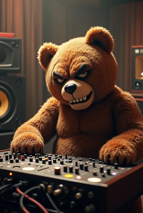 An angry Ted bear mixing music