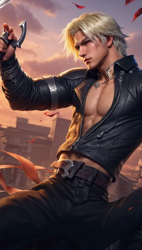 anime character with blonde hair and leather outfit holding a sword, character from king of fighters, badass anime 8 k, thancred waters in style of wlop, phone background, by Yang J, phone wallpaper, mobile wallpaper, son of sparda, wallpaper mobile, amazi...