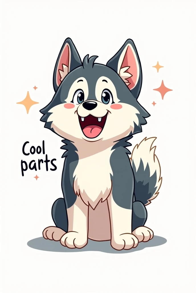 Cute hand drawn animated dog Siberian Husky saying cool parts millennium