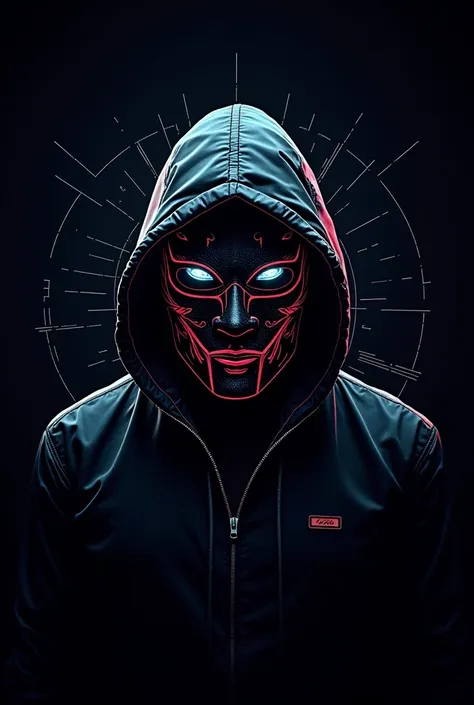 Create an emblem that represents the ethos of ethical hacking—a symbol of integrity, knowledge, and defense. Incorporate traditional hacker imagery, such as a hacker mask or matrix code, but with a modern and professional twist. Use a monochromatic color s...