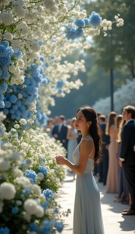 All the guests were amazed by the bouquets of white and blue flowers , and Laura understood that the most special beauty is the one you least expect to find.