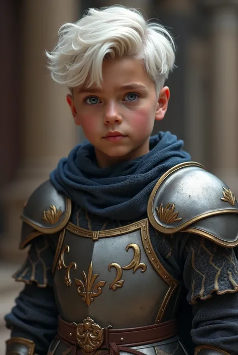 , adolescent, 1, violet eyes, white hair, brown skin, Wavy hair, media aval, nobleman, fearless, knight