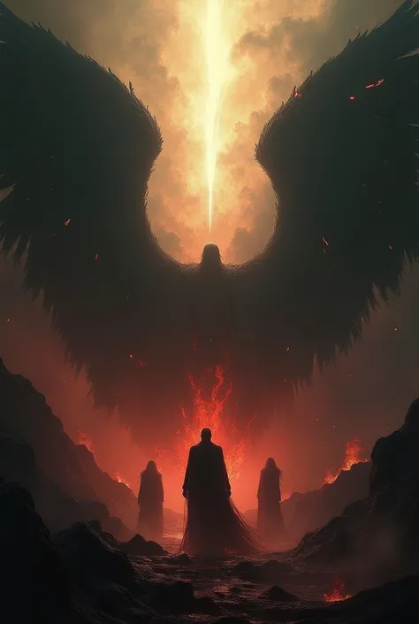 The Fate of the Fallen Angels: "Lucifer and the fallen angels watching the abyss, knowing that they are eternally damned. The shadows and fire around them consume everything, and a distant light in the sky reminds them of what they have lost. The atmospher...