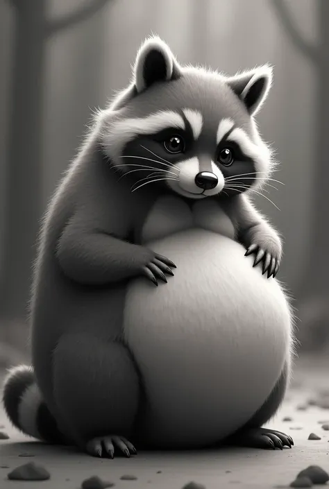 Raccoon, bbw, female, rear view perspective, huge butt, crouching down, blushing, chubby, big breasts, calm, paws, low angle