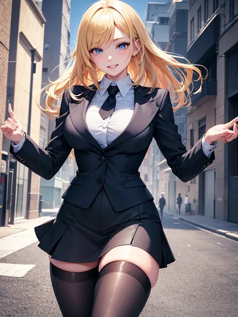 Anime style, super fine illustration, highly detailed, beautiful detailed, perfect detailed, super high quality image, static representation, gentle expression, happy expression, the pretty image, super stylish, 8k, pretty 1girl with blonde straight short ...