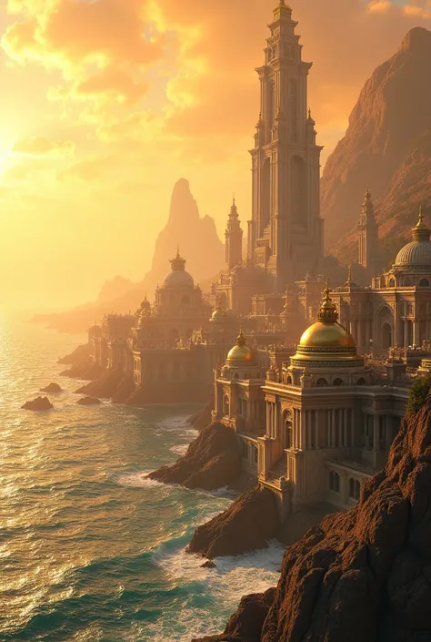 "An advanced civilization, with great marble temples, golden domes and imposing buildings on the edge of the ocean, under an orange sky."