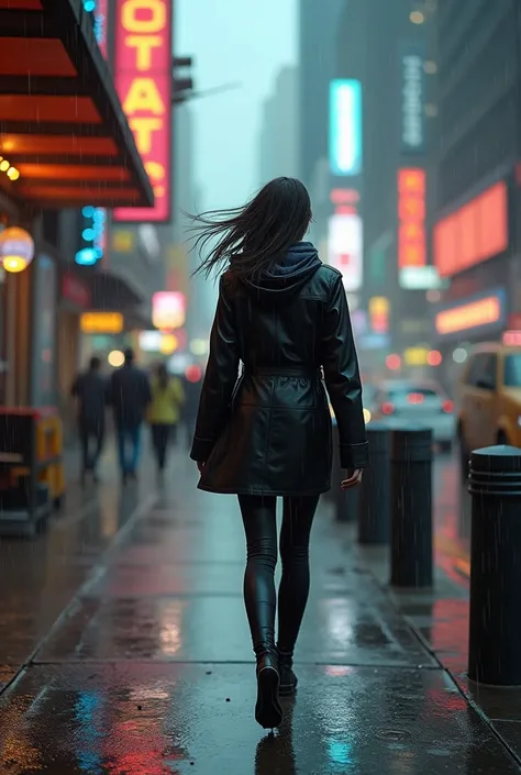 Woman on a wet street in New York 