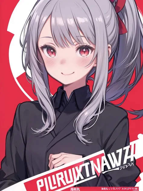 Score_9, Score_8_up, Score_7_up, source_anime, One girl,Red eyes,smile, room, , ponytail,Gray Hair, portrait blazer, author: houkisei 