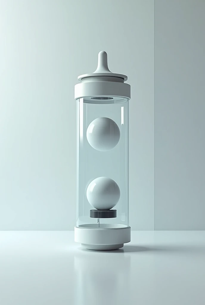 Create an image that describes the control of a ball propelled by a fan. enclose the ball in a transparent cylinder and add an ultrasonic sensor to the top of the cylinder