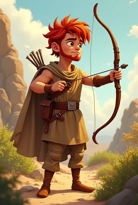 david from the bible with red hair holding a slingshot in his hand in animation 