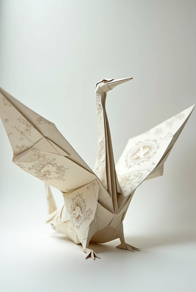 Large origami crane with details in the folds 
