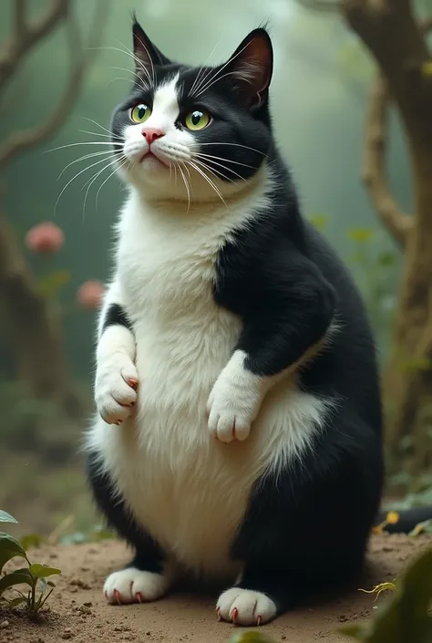 What a fat, green-eyed black and white cat would look like as a 4 human