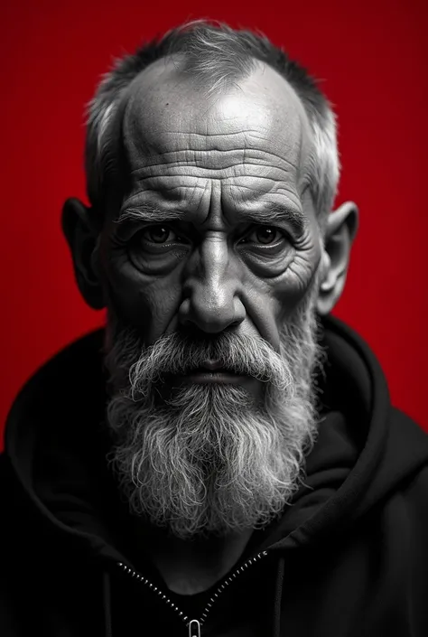 Create a black and white image of the mem de sá, don&#39;t forget the red background (a darker shade) shave the gray beard