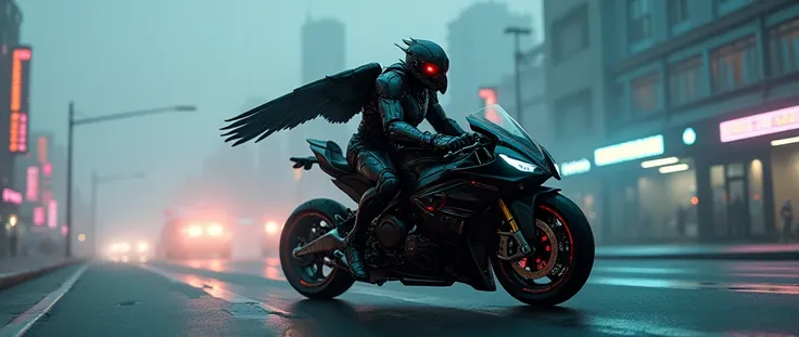 Black eagle terminator,super bike foggy road