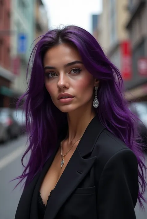 generate an influencer with dark purple hair Brazilian with 4k quality 