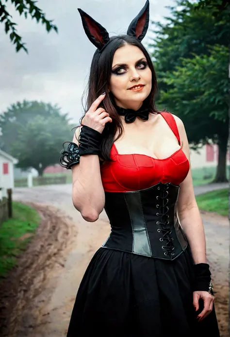 ((the best quality)), ((masterpiece)), (detailed) vampire woman, wearing a sexy black dress with leather corset, very pronounced...