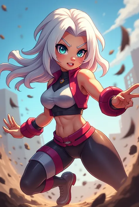 Female fighter Colette from the game Brawl Stars. With white hair