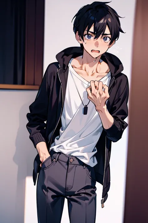 (This boyは純朴で元気でかっこいい:1.4),The charm of being a teenager,(Thin eyebrows),((Cool casual clothing adjustments:1.4)),Big Clothes,White hoodie,summer,Chosen by Fate,clavicle,Hard, (Thin limbs),Light and Dark,,Unevenness,Tsundere,Winner of the National High Sch...