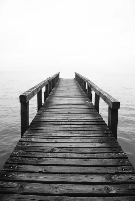 old pier and sea in black and white