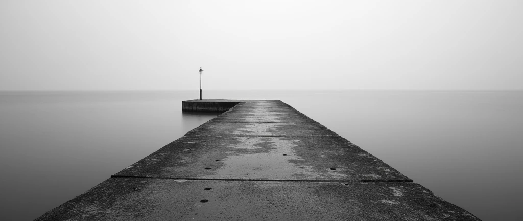 old pier and sea in black and white, that the dock is made of concrete