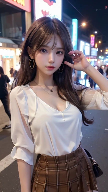 Cinema Lighting、(Frontal 45 degrees), Accurate human body、(Accurate 5 fingers)、RAW Photos、 4K - ultra-vivid、Best Quality, masterpiece, Ultra-high resolution, (reality: 1.4)、Background Blur、Beautiful Eyes, Perfect face and eyes、(((White blouse)))、Hair quali...