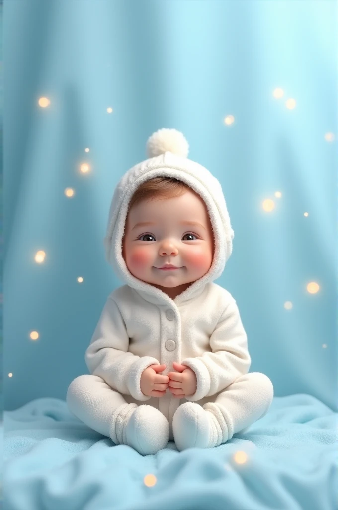 A baby at a baby shower with a blue background with the name Edward Agapito 