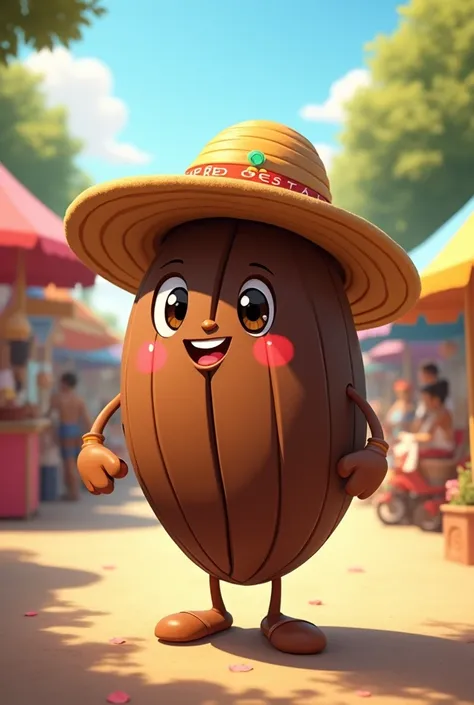 Mascot for a coffee festival, with a straw hat
