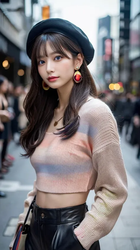 （Japanese Ido,hairorean Idols,Japanese Model,hairorean models,hairorean hair-Pop Female Idols：1.2）,（blush,Natural Makeup,necklace,Earrings,Navel Earrings：1.4）（Military Cargo Pants,A colorful top with an oversized silhouette,Rajkot,Leather boots,hairnitted ...