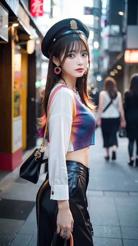 （Japanese Ido,hairorean Idols,Japanese Model,hairorean models,hairorean hair-Pop Female Idols：1.2）,（blush,Natural Makeup,necklace,Earrings,Navel Earrings：1.4）（Military Cargo Pants,A colorful top with an oversized silhouette,Rajkot,Leather boots,hairnitted ...