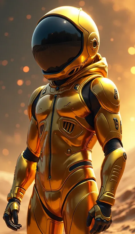 Make a man with a cool golden spacesuit 