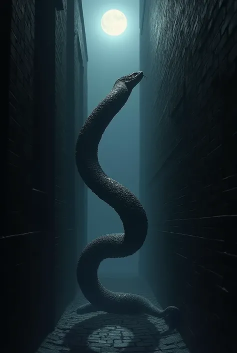 Snake in an alley lit only by moonlight