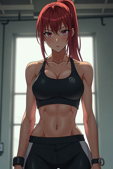 nobara kugisaki, jujutssu kaisen, sweating, in gym clothes, revealing abs