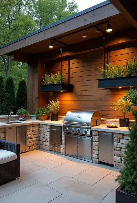 Gourmet barbecue area with L-shaped counter 

