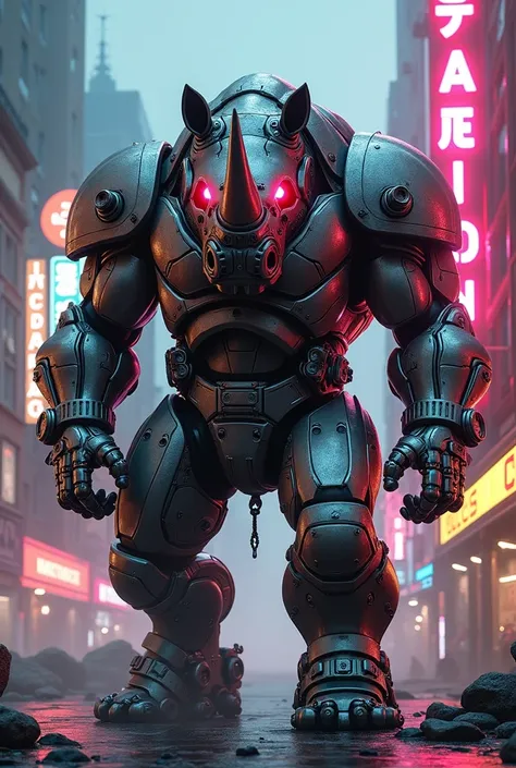 A retro-futuristic themed gang leader rhino 