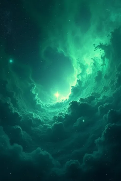 Create a 4k quality image of space with green and blue colors