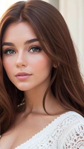 A beautiful Ariel woman brown hair focus on face