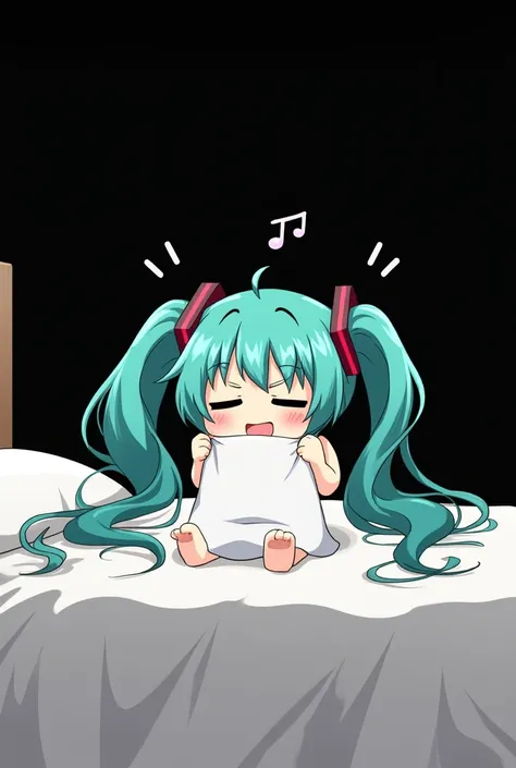 Hatsune Miku, fart, Sit on the bed, black, cute 