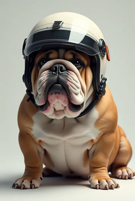 English bulldog wearing a motorcycle helmet 