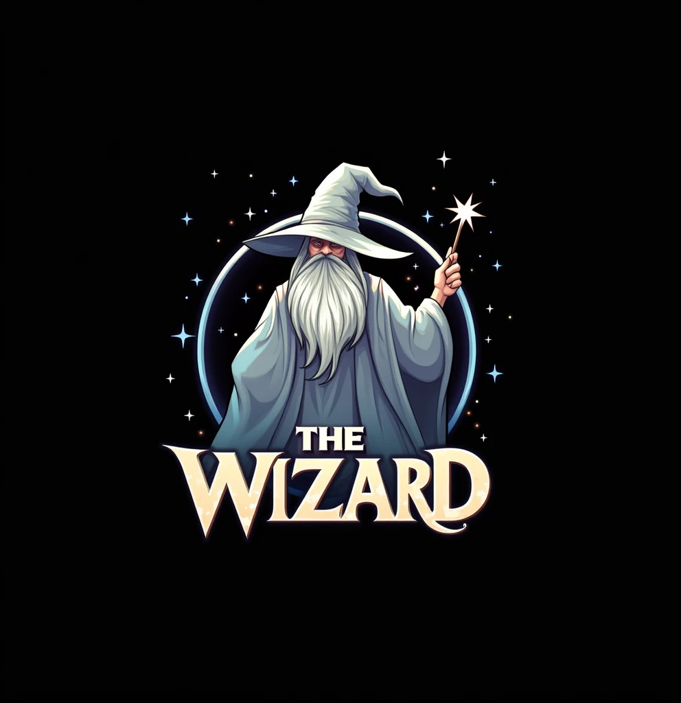 imagine the backside of a close up of a wizard holding a wand and a star, the wizard, wizard themed, wizard, game logo, t-pose of wizard, inspired blizzard games, blizzard entertainment, blizzard concept artists, blizzard concept artist, male wizard, desig...