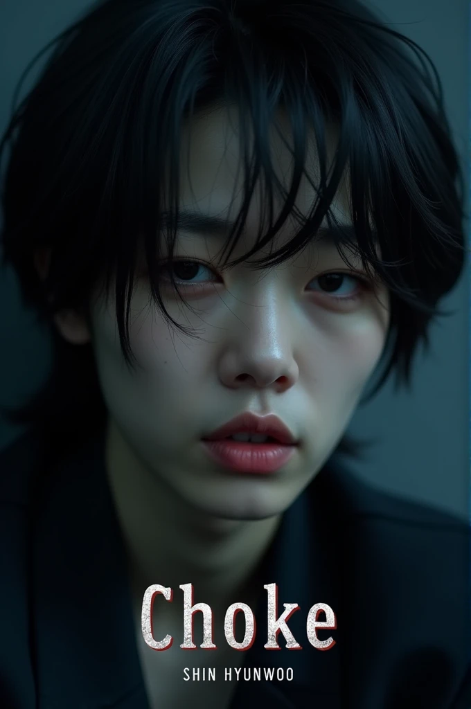 A layer do single álbum "Choke" by Shin Hyunwoo presents a dark and emotional aesthetic. The background is a dark tone, creating an intense atmosphere.

Cover Elements:

1. Portrait of the Artist: Shin Hyunwoo is featured, with a deep and expressive look, ...