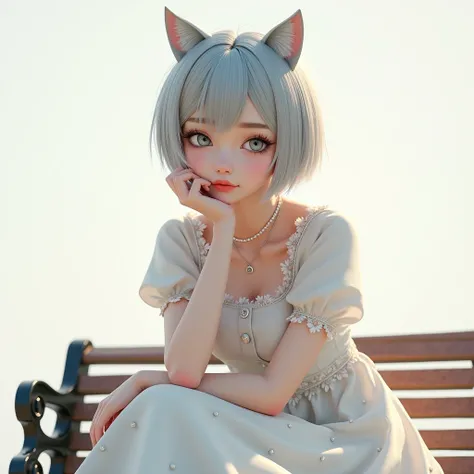 (8k, Photorealistic, Original photo, Highest quality: 1.4),Japanese idol-style beautiful girl,1,1 person,(Short Wolf Cut),(Silver Hair),She has her hair tucked behind her ears,Clear grey eyes,Long eyelashes,(piercings(pearl)),(Lip gloss),lips(Plump,glossy)...