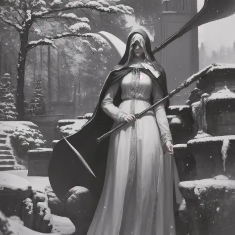 sister_friede
masterpiece, best quality, absurdres, outdoors, snow, castle, holding scythe