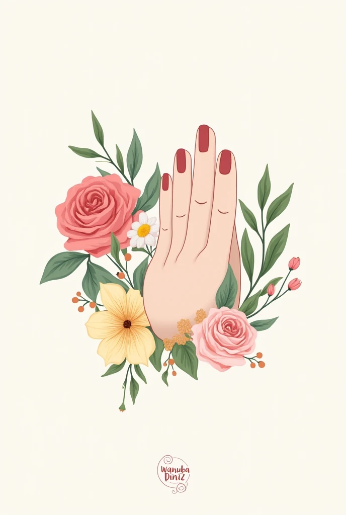 Create a feminine logo, from the nail branch with wanubia Diniz decorator with flowers and a hand with nails