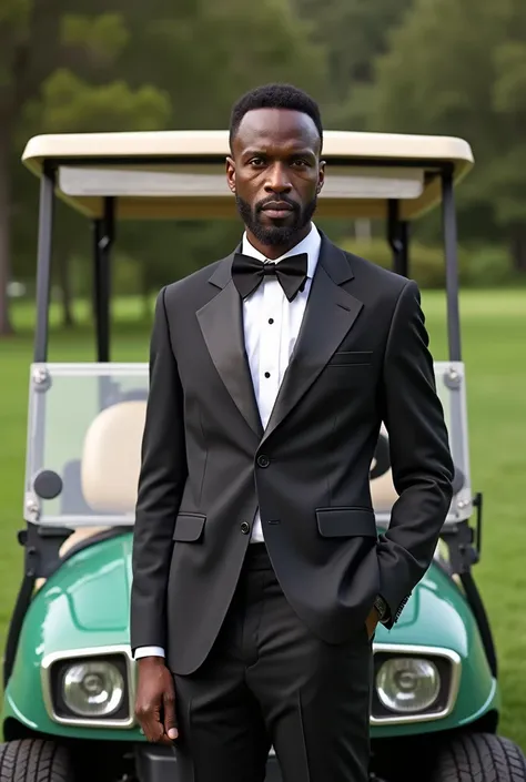 
Regé-Jean Page standing in front of golf car


